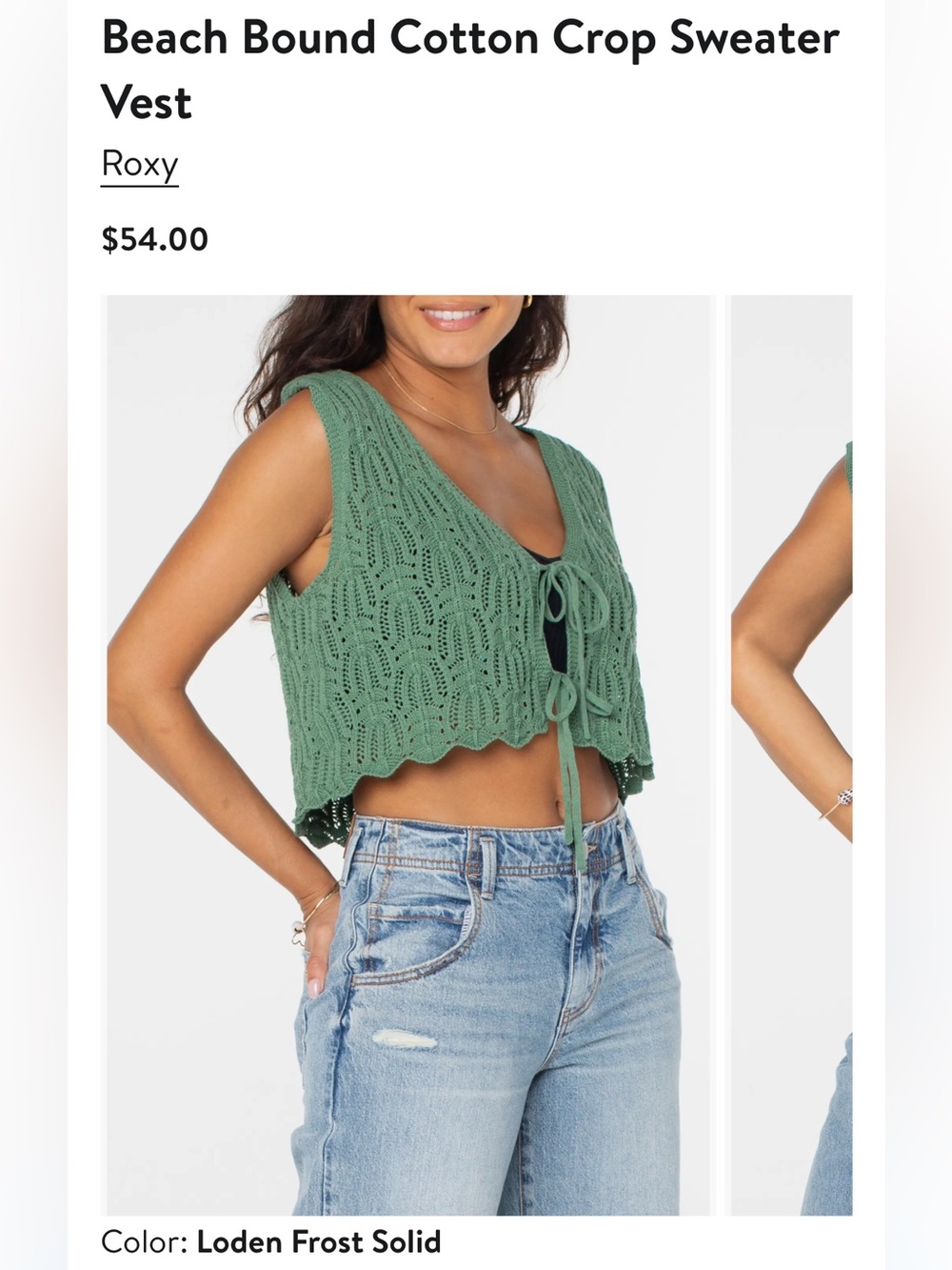 Roxy Green Crochet Tie-Front Cropped Tank